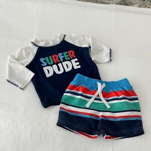 First Impressions Boy’s Swim Rashguard Set - Navy, White, and Multicolor